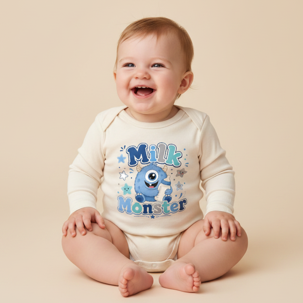 Long-Sleeve Funny Baby Onesie – Milk Monster Bodysuit