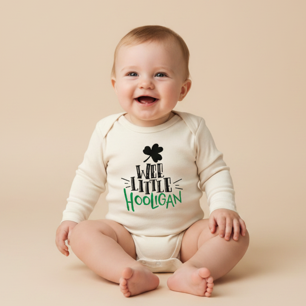 Long-Sleeve St. Patrick’s Day Baby Onesie – Wee Little Hooligan Bodysuit