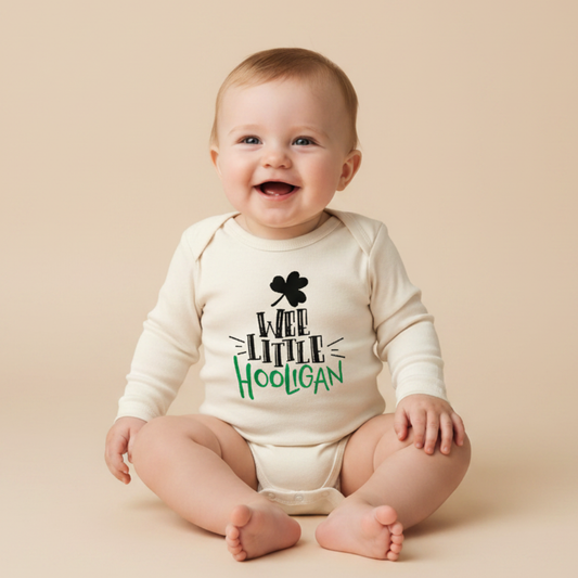 Long-Sleeve St. Patrick’s Day Baby Onesie – Wee Little Hooligan Bodysuit