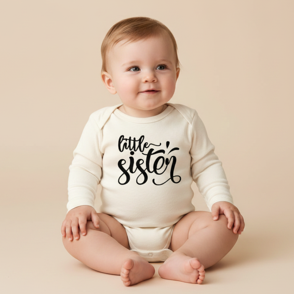 Long-Sleeve Little Sister Baby Onesie – Sibling Bodysuit
