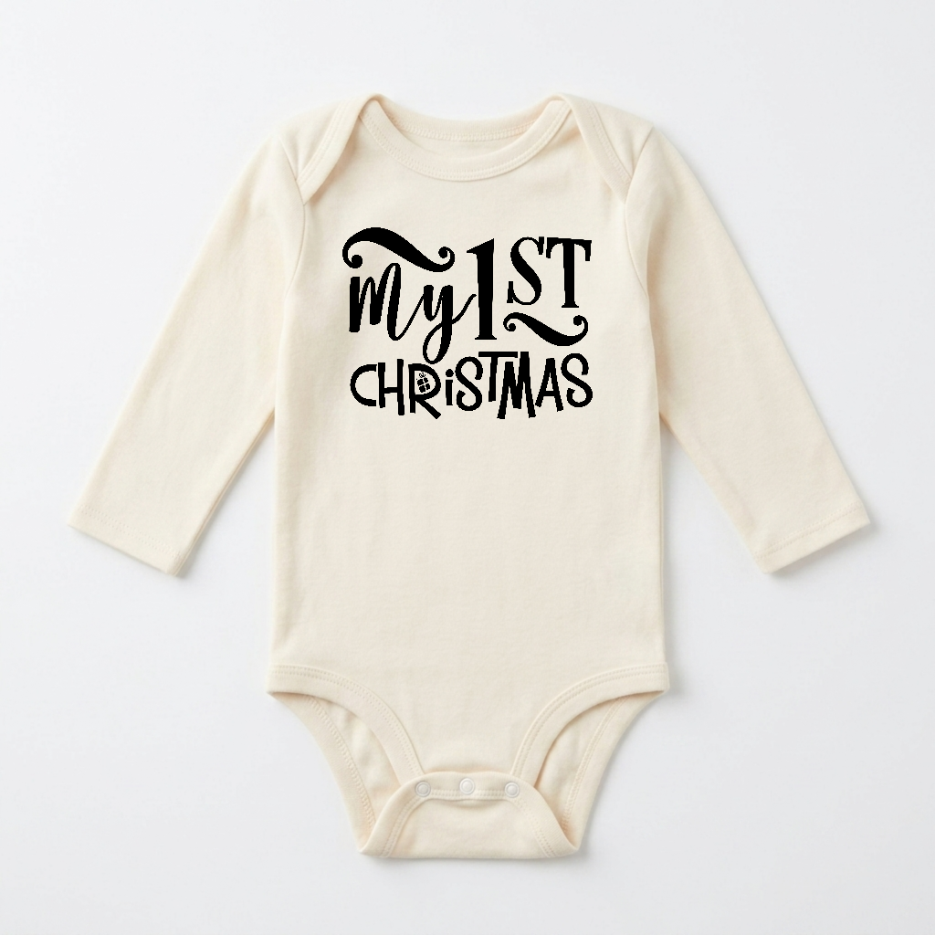 Long-Sleeve Baby’s First Christmas Onesie – My 1st Christmas Bodysuit