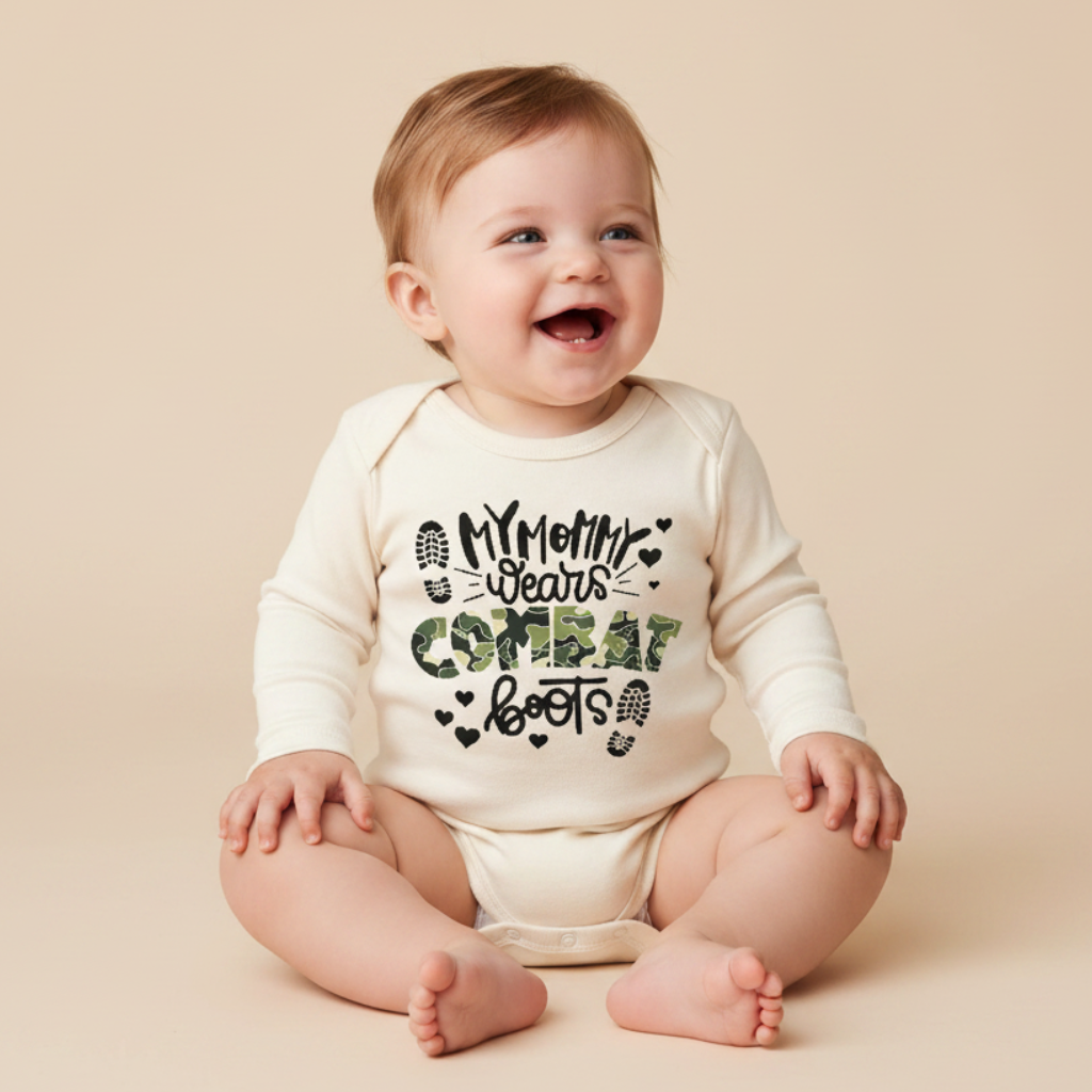 Long-Sleeve Military Baby Onesie – My Mommy Wears Combat Boots Bodysuit