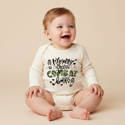 Long-Sleeve Military Baby Onesie – My Mommy Wears Combat Boots Bodysuit