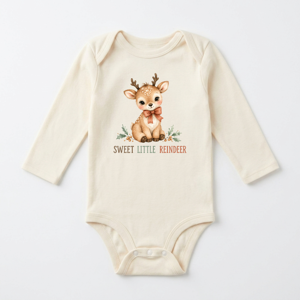 Long-Sleeve Christmas Reindeer Baby Onesie – Sweet Little Reindeer Bodysuit