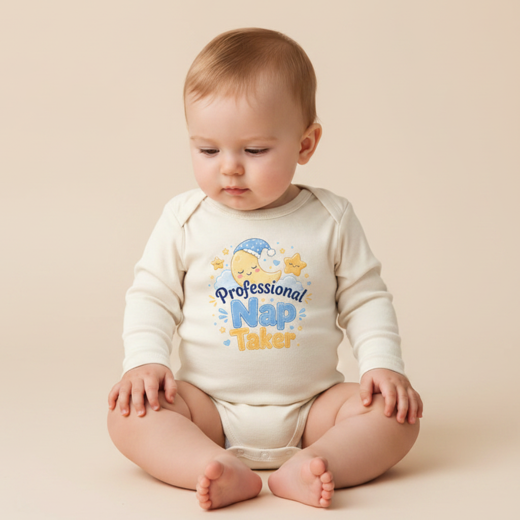 Long-Sleeve Funny Baby Onesie – Professional Nap Taker Bodysuit