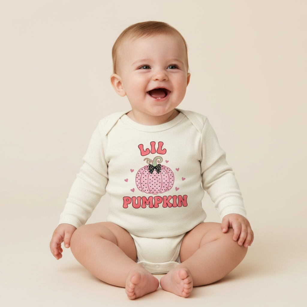 Long-Sleeve Pumpkin Baby Onesie for Girls – Lil Pumpkin Bodysuit
