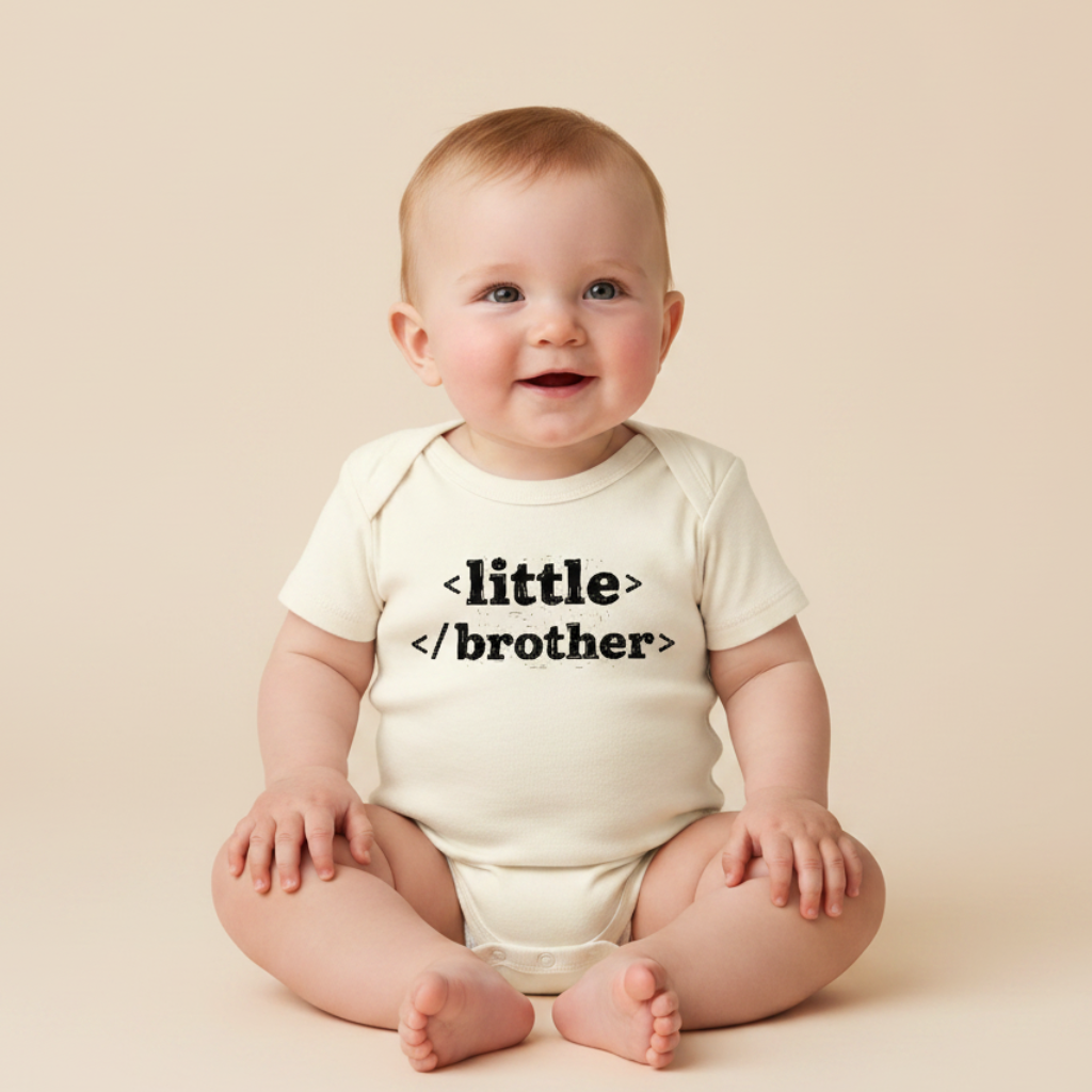 Little Brother Baby Onesie – HTML Code Short-Sleeve Sibling Bodysuit