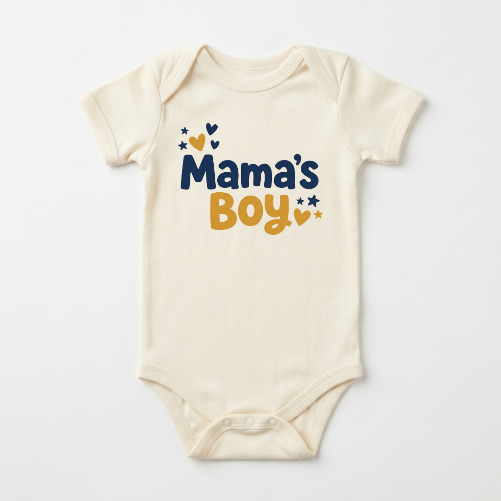 Mama’s Boy Baby Onesie – Hearts & Stars Short-Sleeve Bodysuit