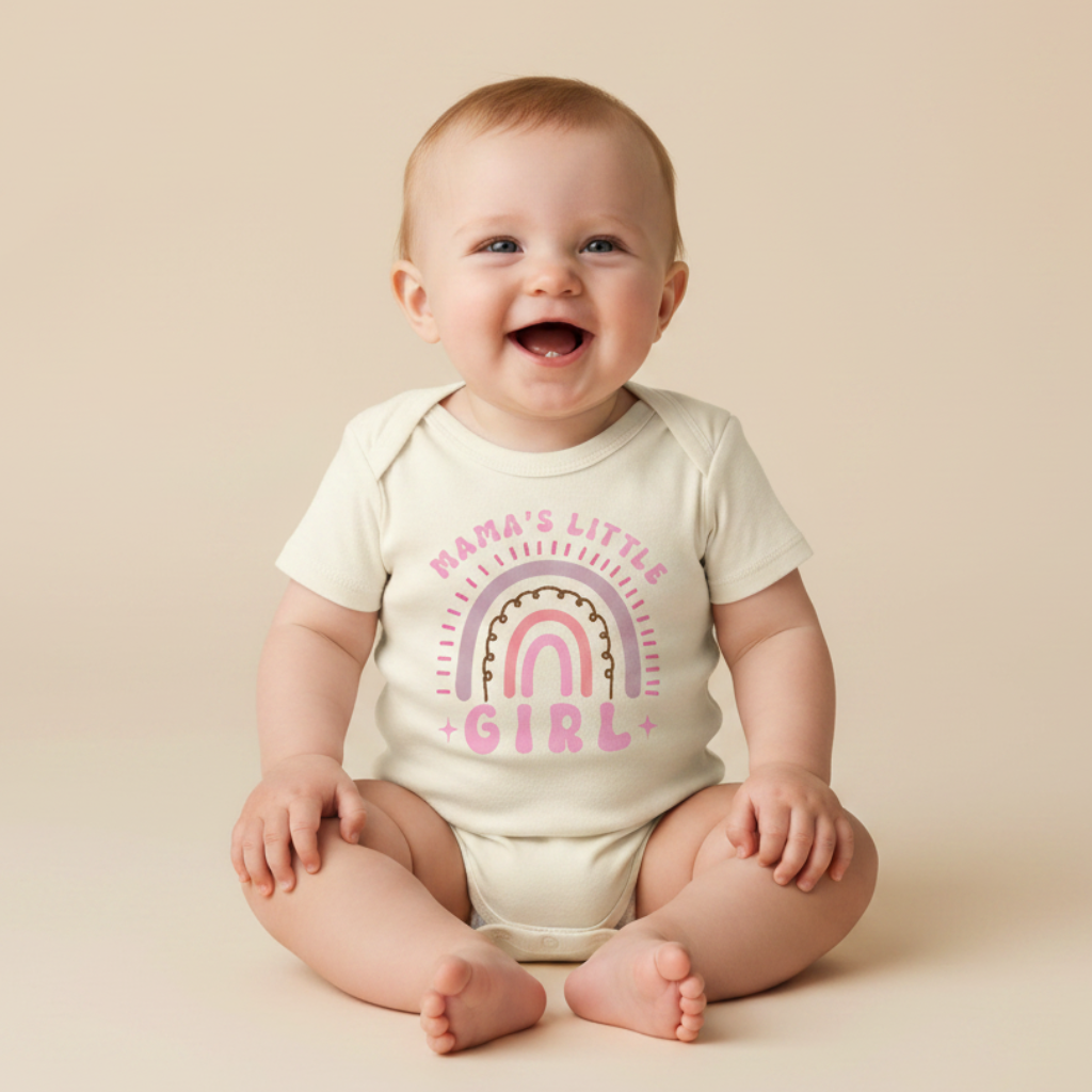 Baby Girl Onesie – Mama’s Little Girl Boho Rainbow Short-Sleeve Bodysuit