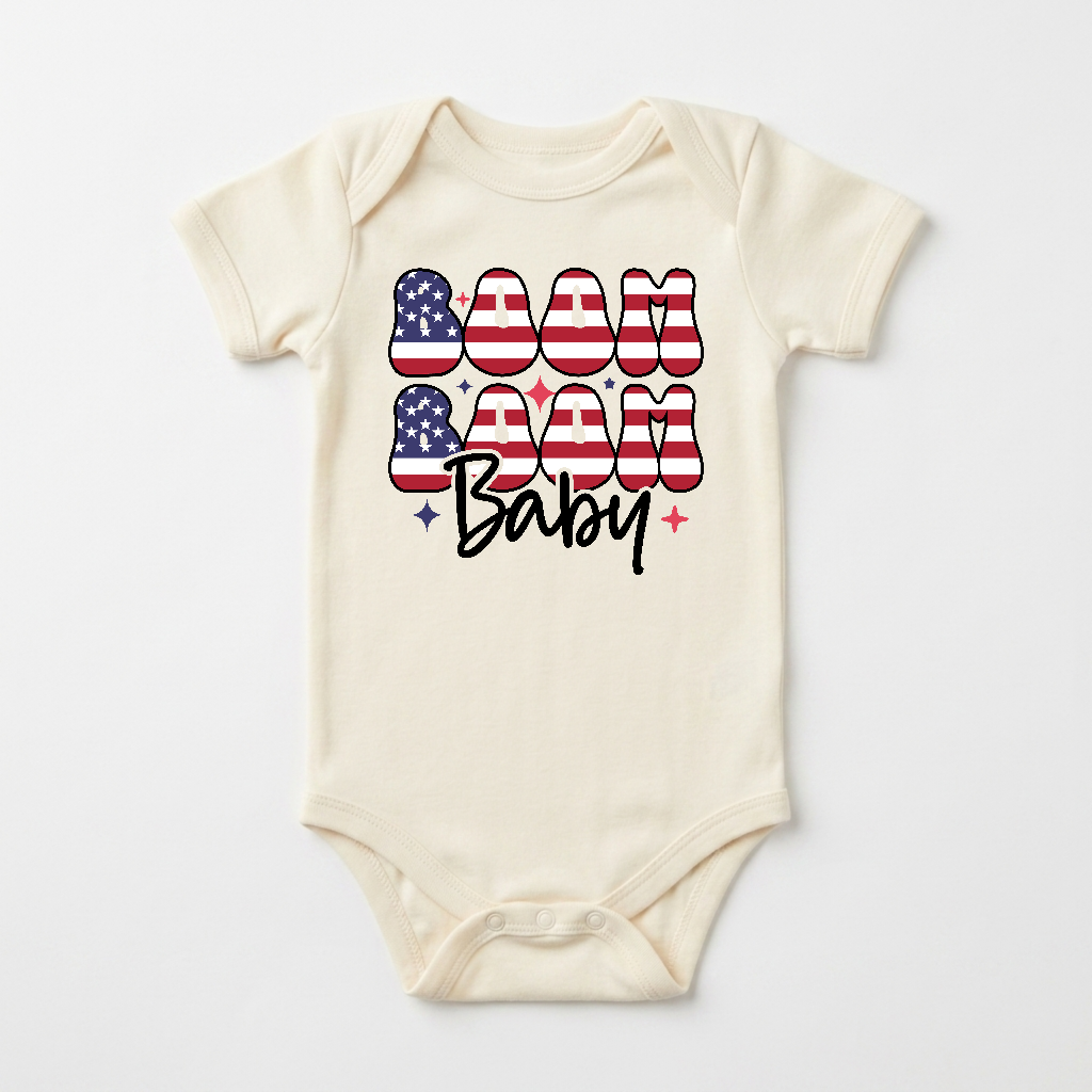 4th of July Baby Onesie – Boom Boom Baby Short-Sleeve Patriotic Bodysuit