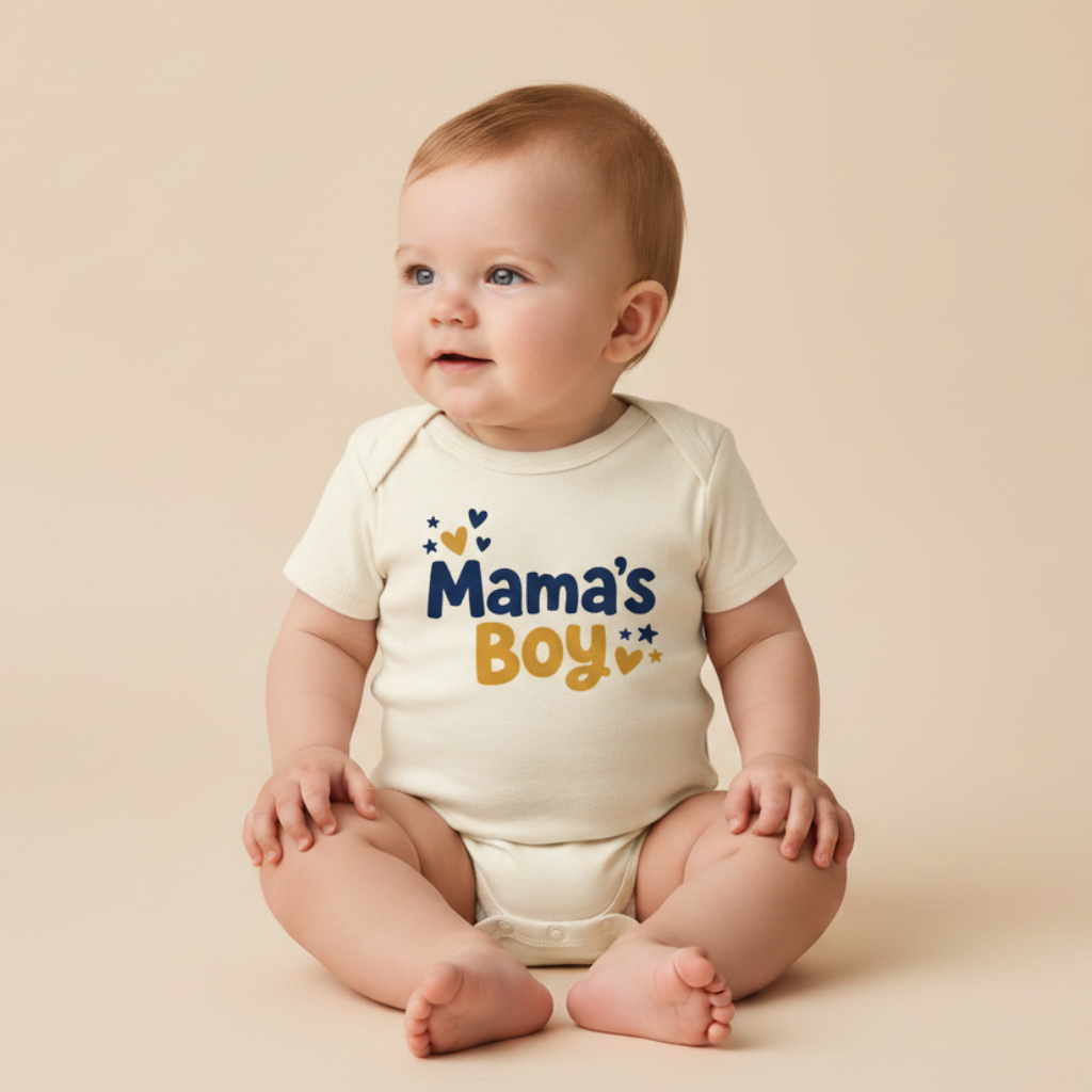 Mama’s Boy Baby Onesie – Hearts & Stars Short-Sleeve Bodysuit