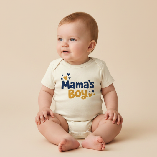 Mama’s Boy Baby Onesie – Hearts & Stars Short-Sleeve Bodysuit