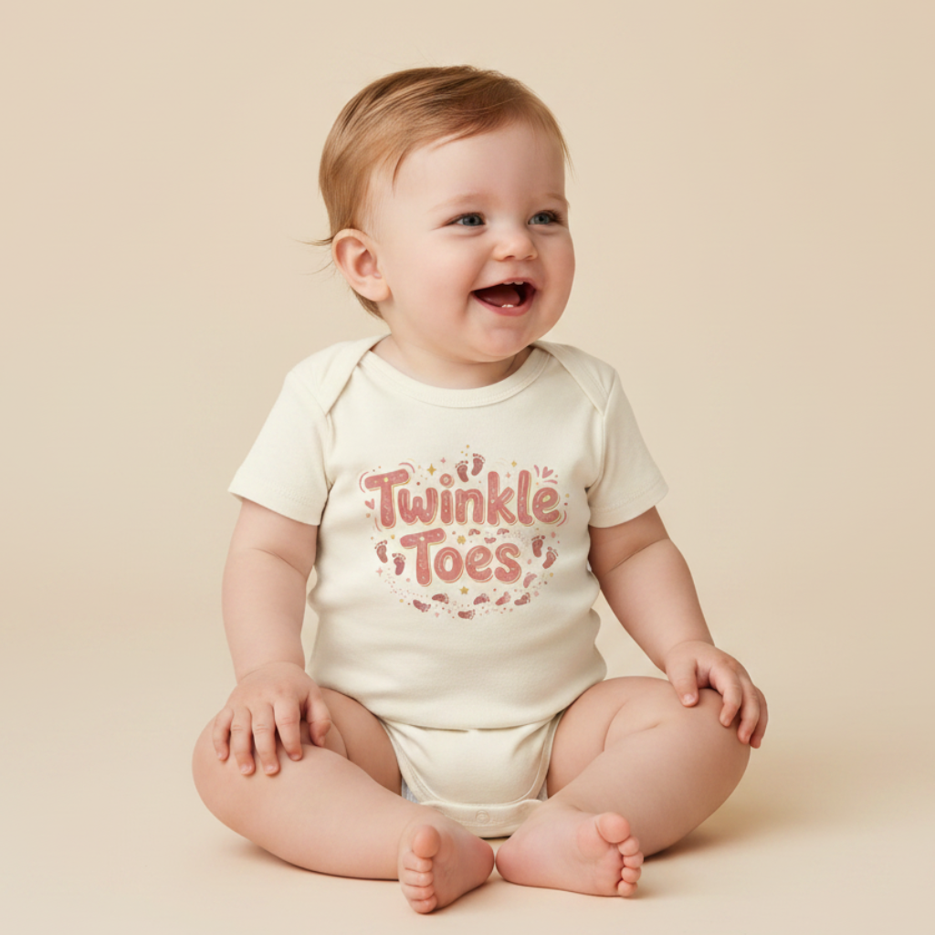 Baby Girl Onesie – Twinkle Toes Footprint Short-Sleeve Bodysuit