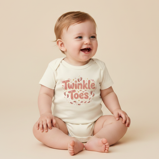 Baby Girl Onesie – Twinkle Toes Footprint Short-Sleeve Bodysuit