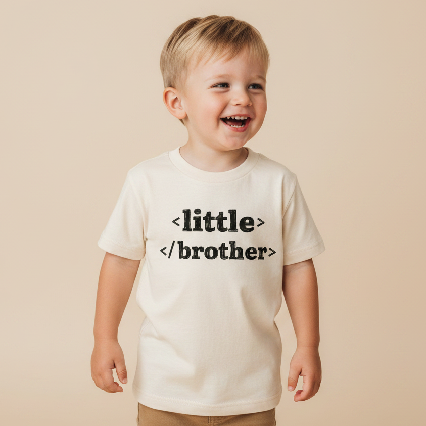 Little Brother Toddler Shirt – HTML Code Sibling Announcement Tee