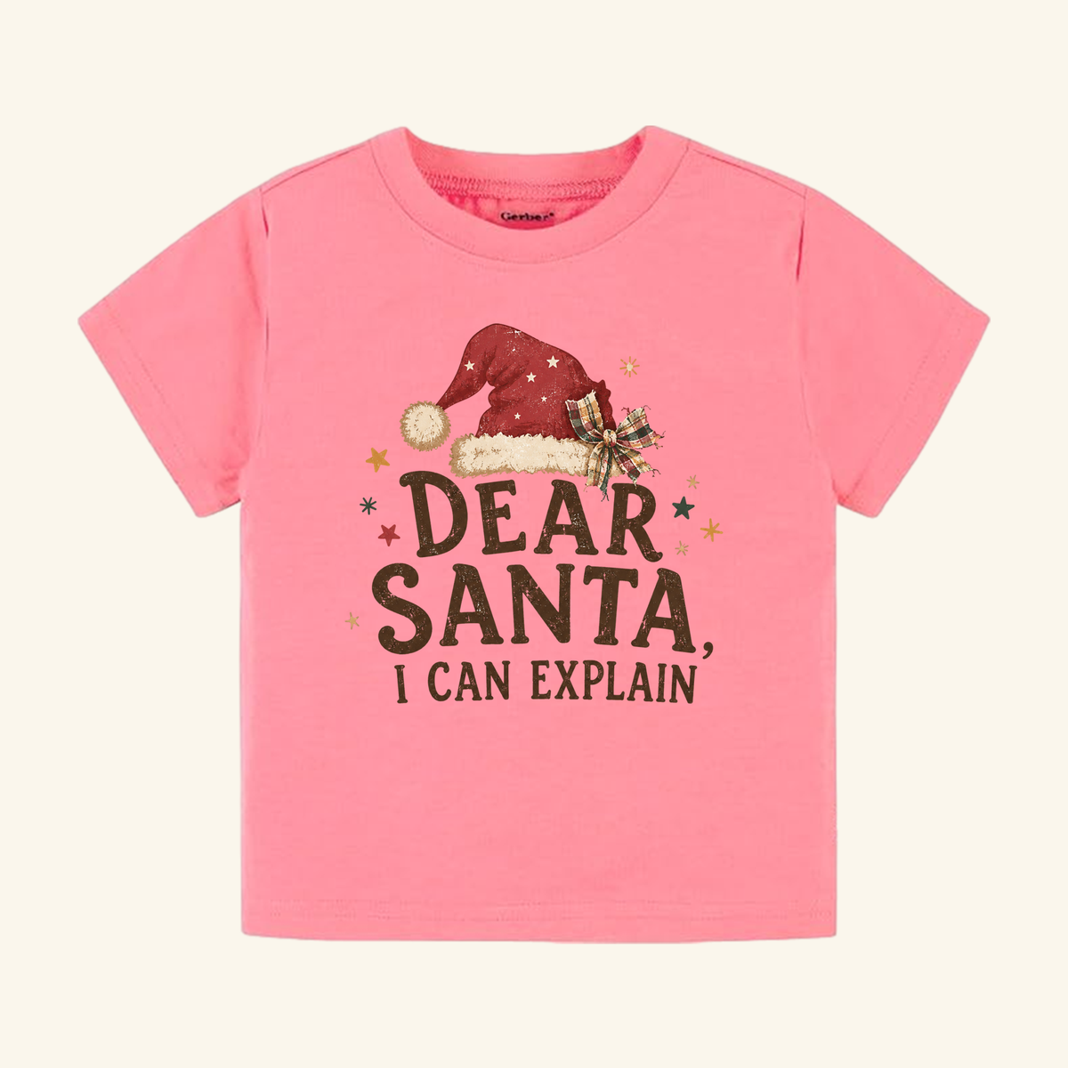 Pink Dear Santa, I Can Explain Toddler Shirt – Funny Christmas Santa Hat Tee featuring a Santa hat and the text Dear Santa, I can explain.