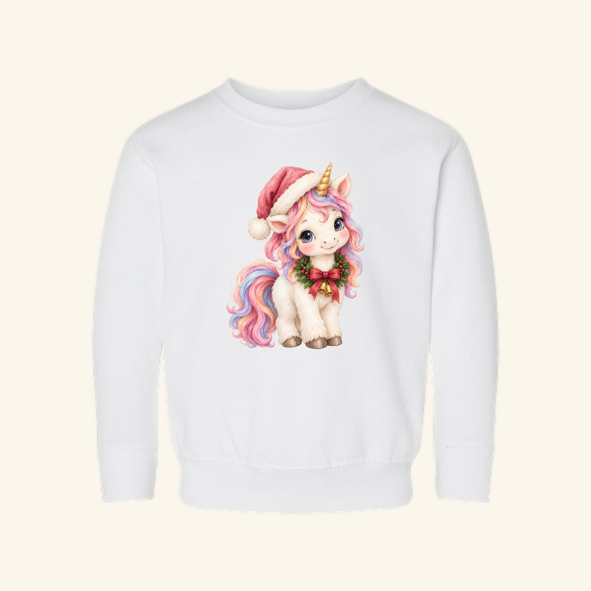 Christmas Unicorn Kids Sweatshirt – Cute Santa Hat Unicorn Crewneck