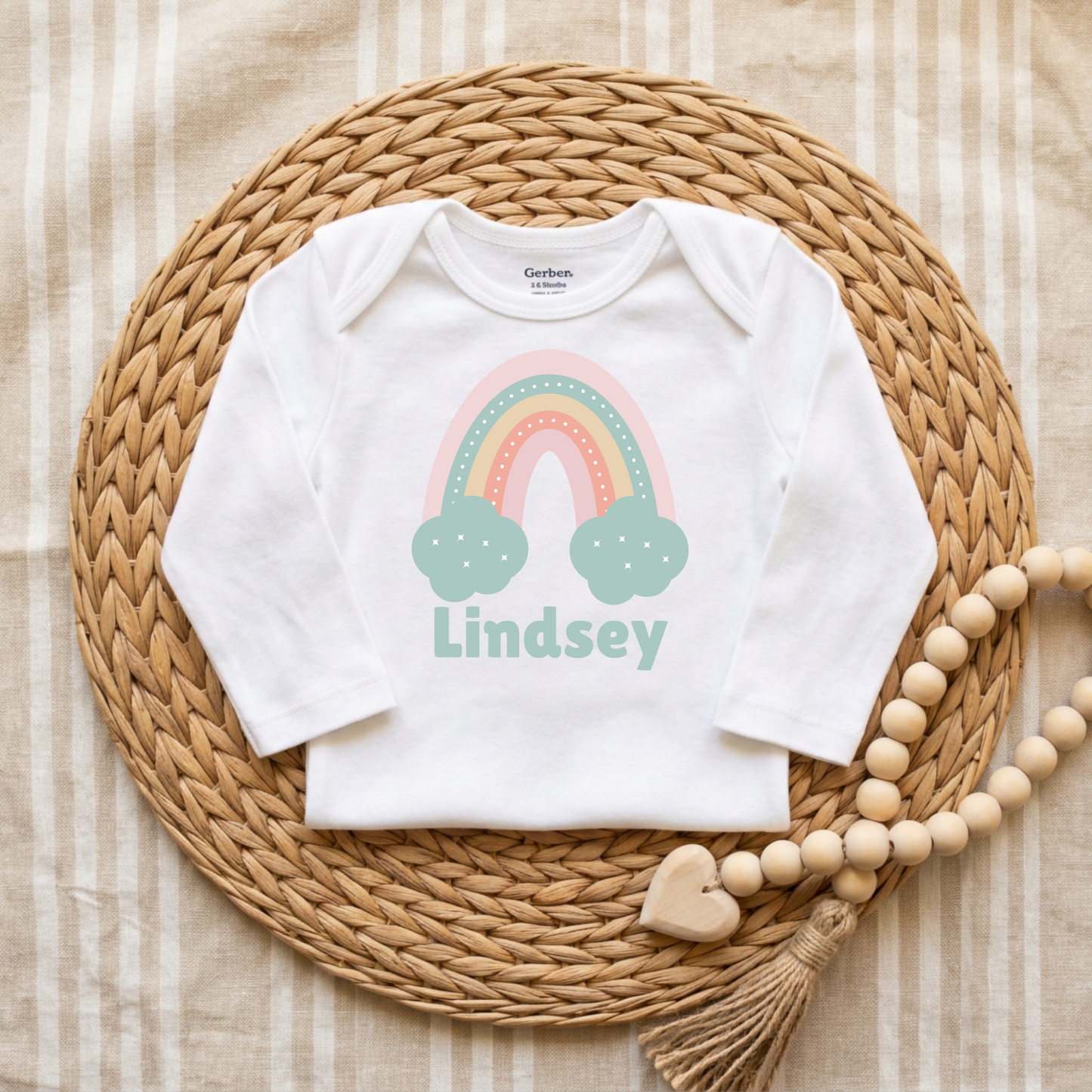Custom Pastel Rainbow Infant Onesie – Personalized Name Bodysuit