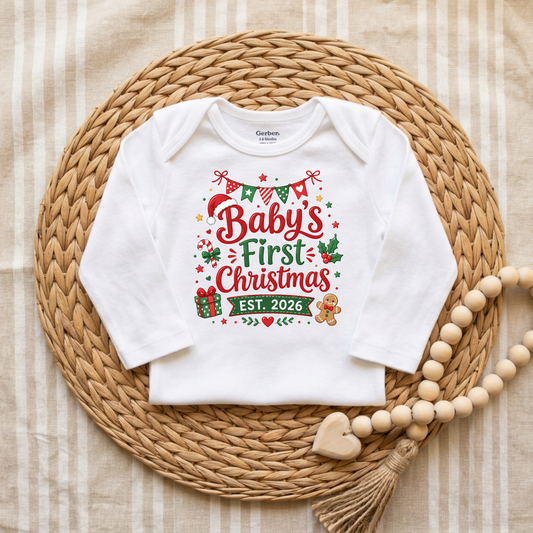 Baby's First Christmas Est. 2026 Long Sleeve Onesie