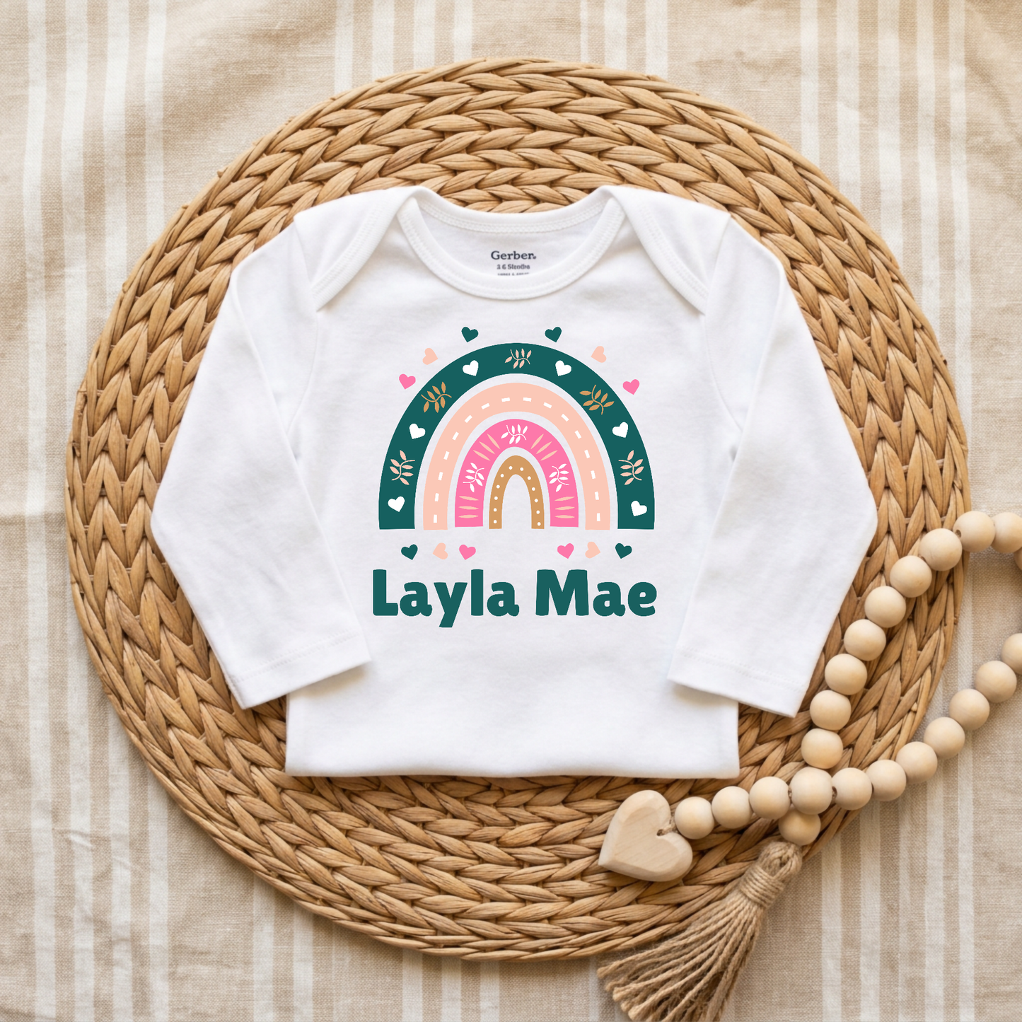 Personalized Teal Rainbow Baby Onesie – Custom Name Bodysuit