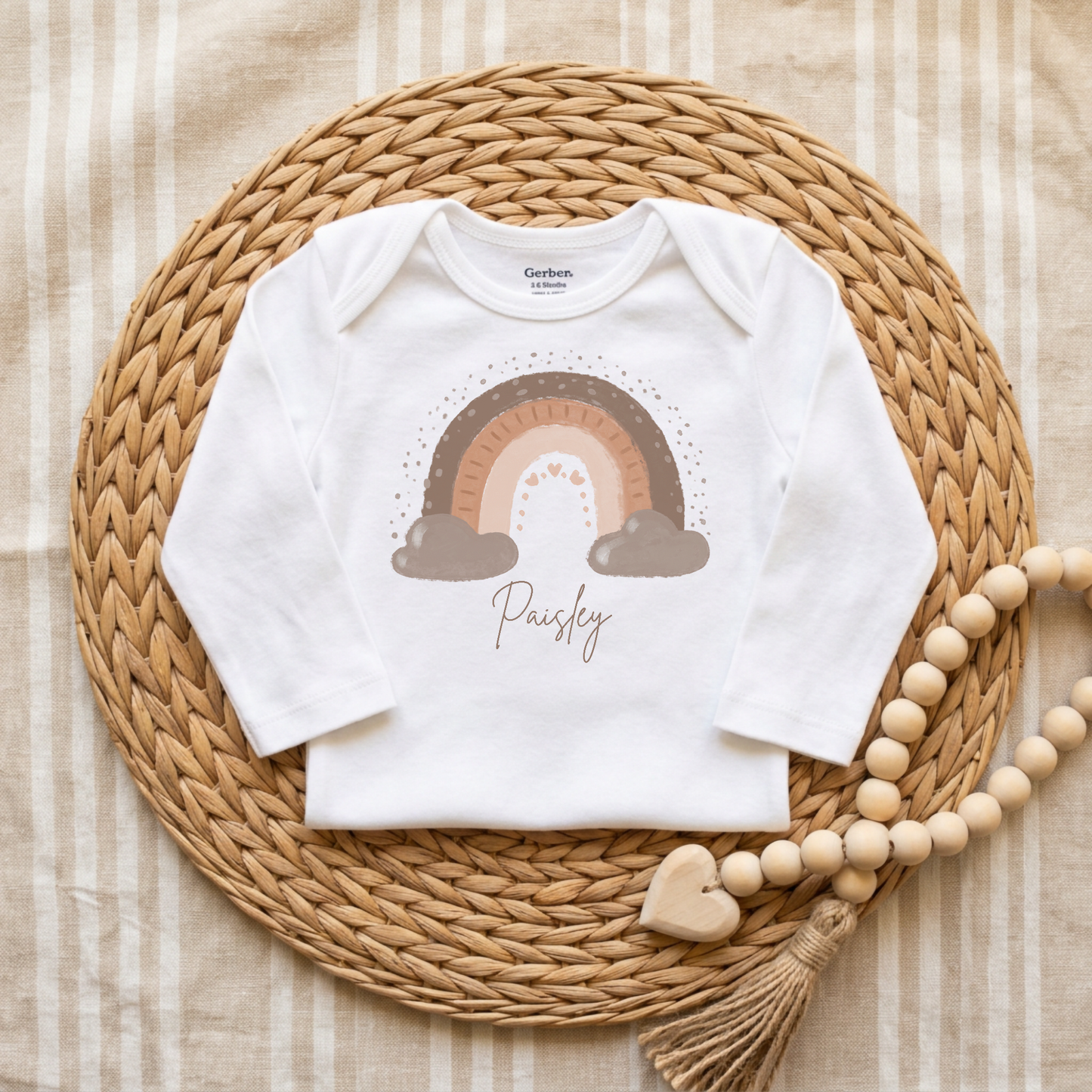 Custom Boho Rainbow Newborn Onesie – Personalized Name Bodysuit
