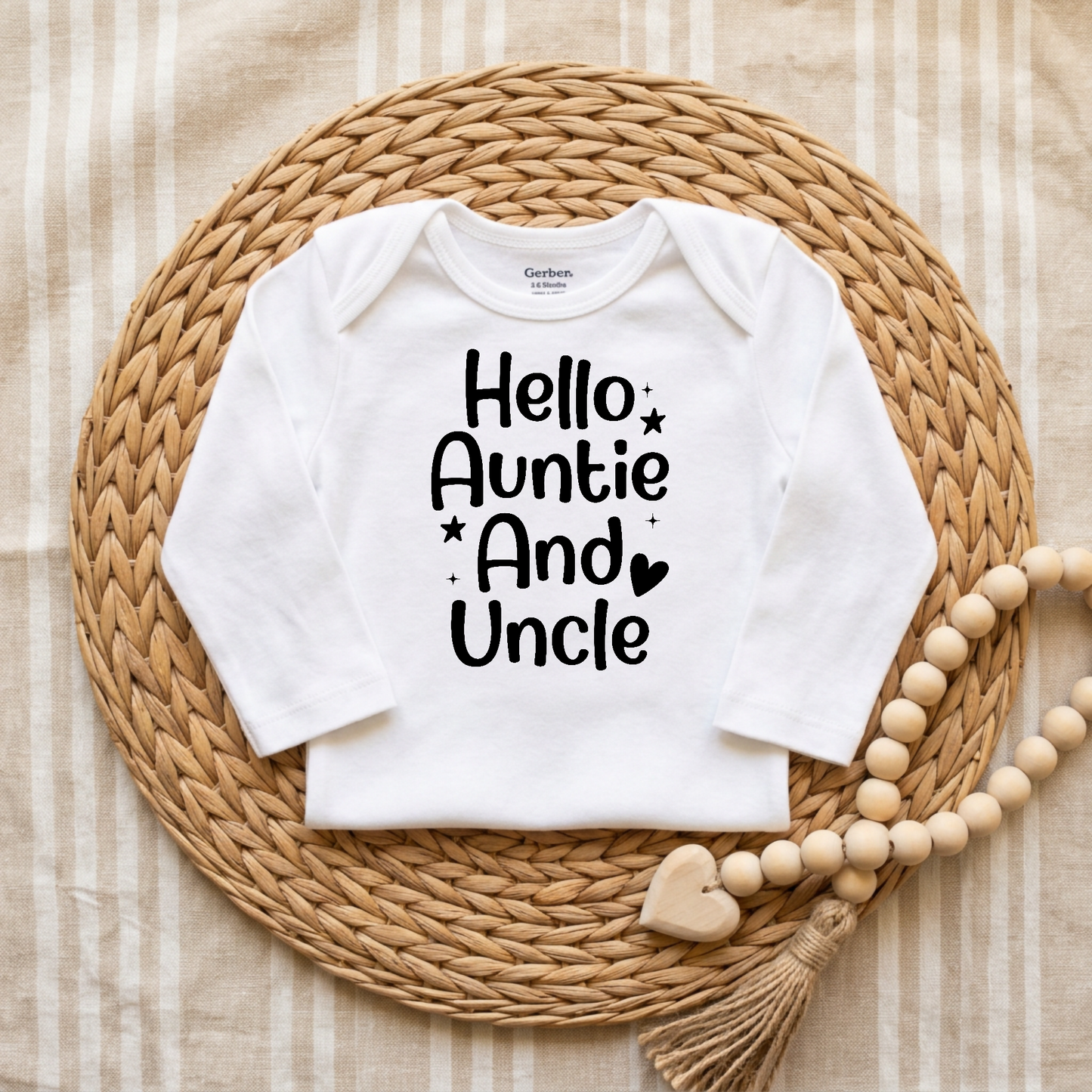 Hello Auntie and Uncle Long Sleeve Baby Onesie