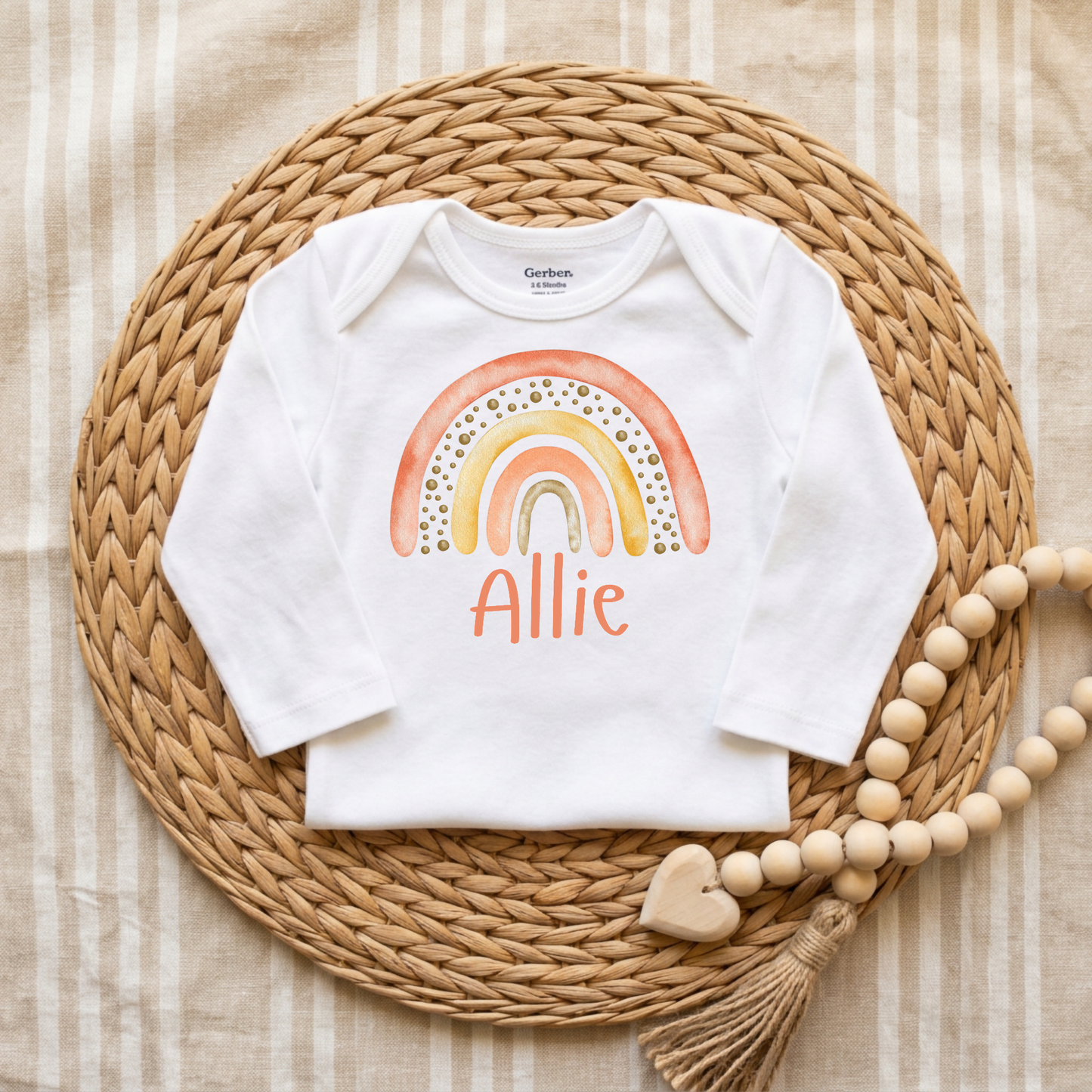 Personalized Sunset Rainbow Newborn Onesie – Custom Name Bodysuit