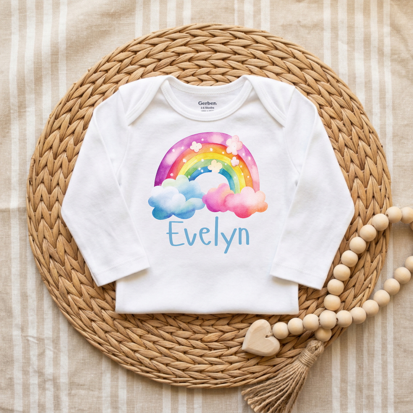 Personalized Rainbow Cloud Baby Girl Onesie – Custom Name Bodysuit