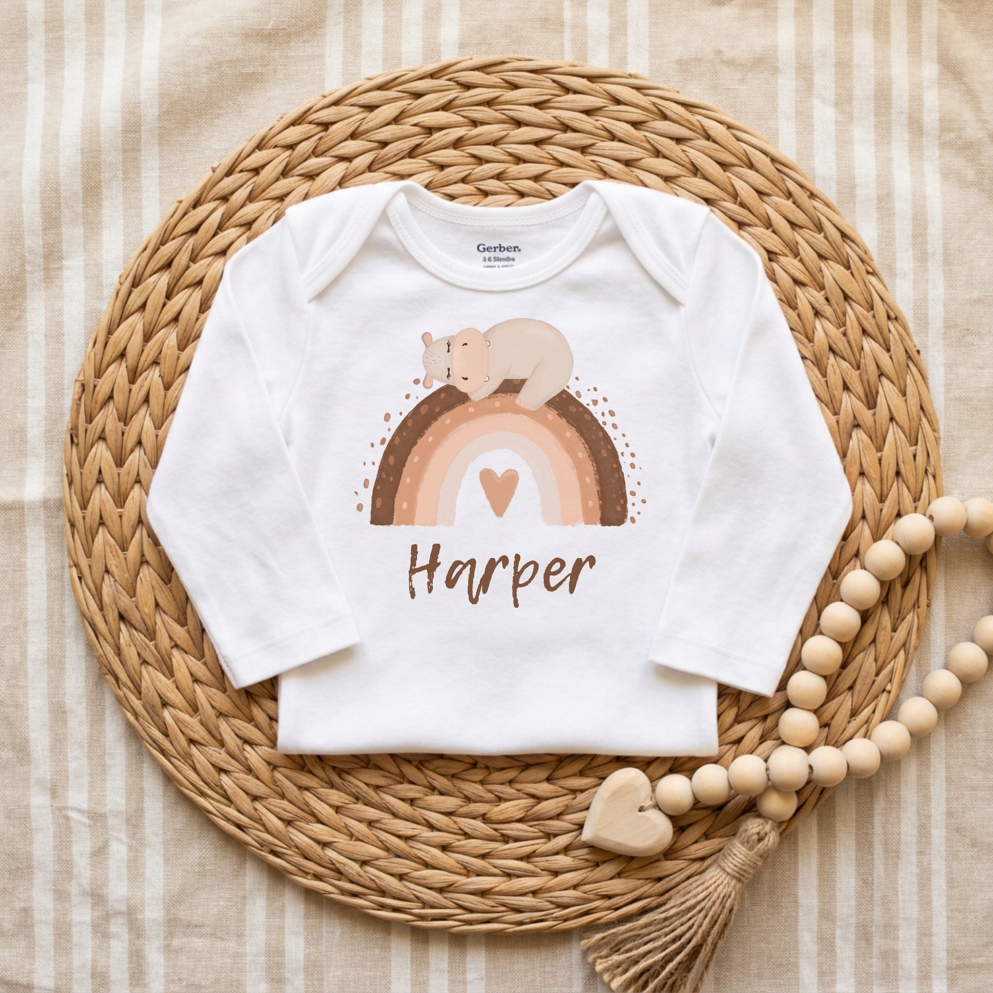 Personalized Bear Rainbow Baby Onesie – Custom Name Bodysuit