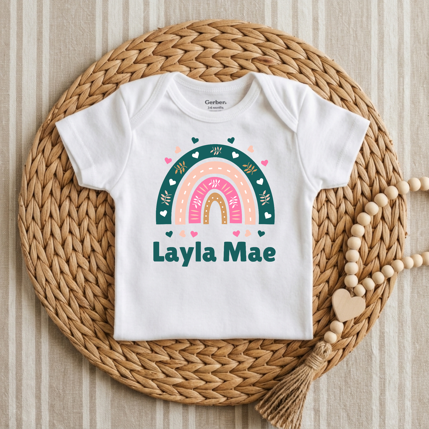 Personalized Teal Rainbow Baby Onesie – Custom Name Bodysuit