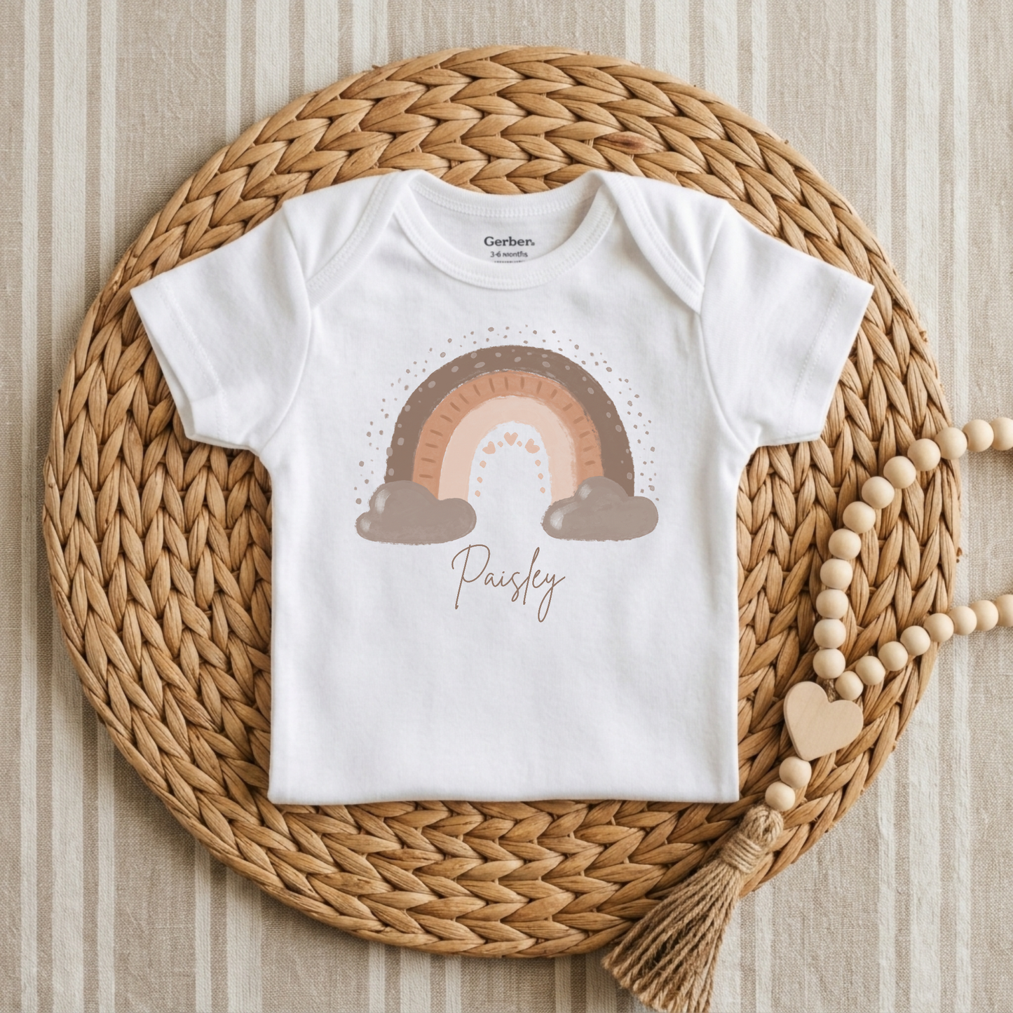 Custom Boho Rainbow Newborn Onesie – Personalized Name Bodysuit