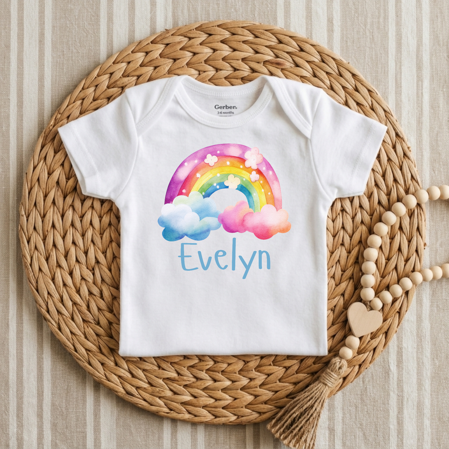 Personalized Rainbow Cloud Baby Girl Onesie – Custom Name Bodysuit