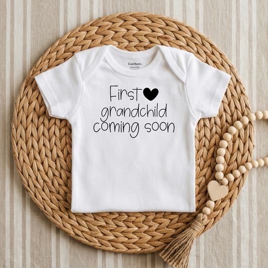 First Grandchild Coming Soon Baby Onesie