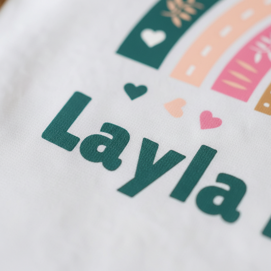 Personalized Teal Rainbow Baby Onesie – Custom Name Bodysuit