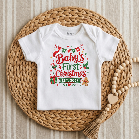 Baby's First Christmas Est. 2026 Long Sleeve Onesie