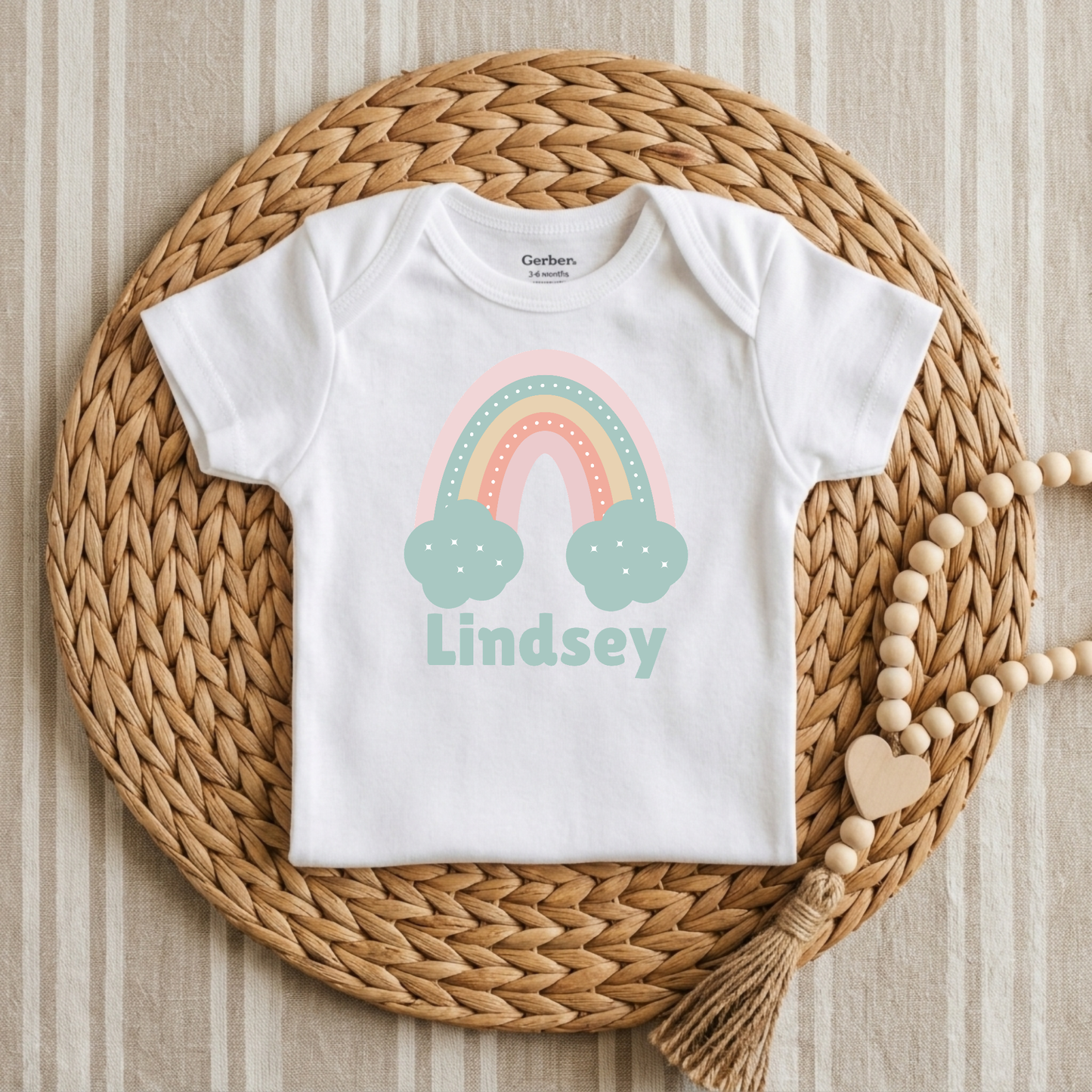 Custom Pastel Rainbow Infant Onesie – Personalized Name Bodysuit