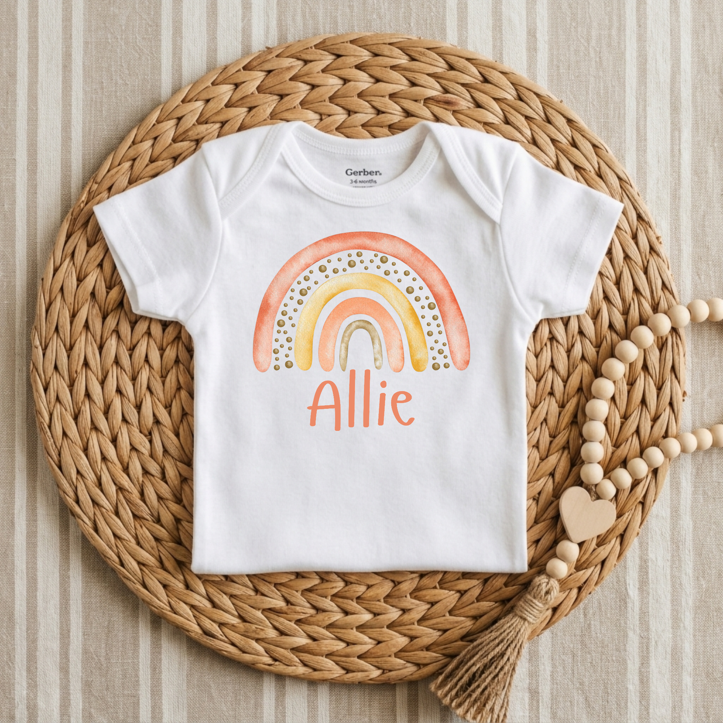 Personalized Sunset Rainbow Newborn Onesie – Custom Name Bodysuit