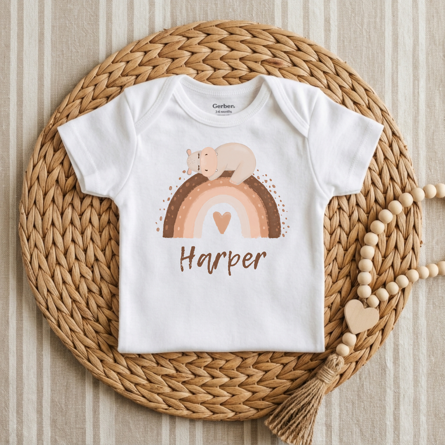 Personalized Bear Rainbow Baby Onesie – Custom Name Bodysuit