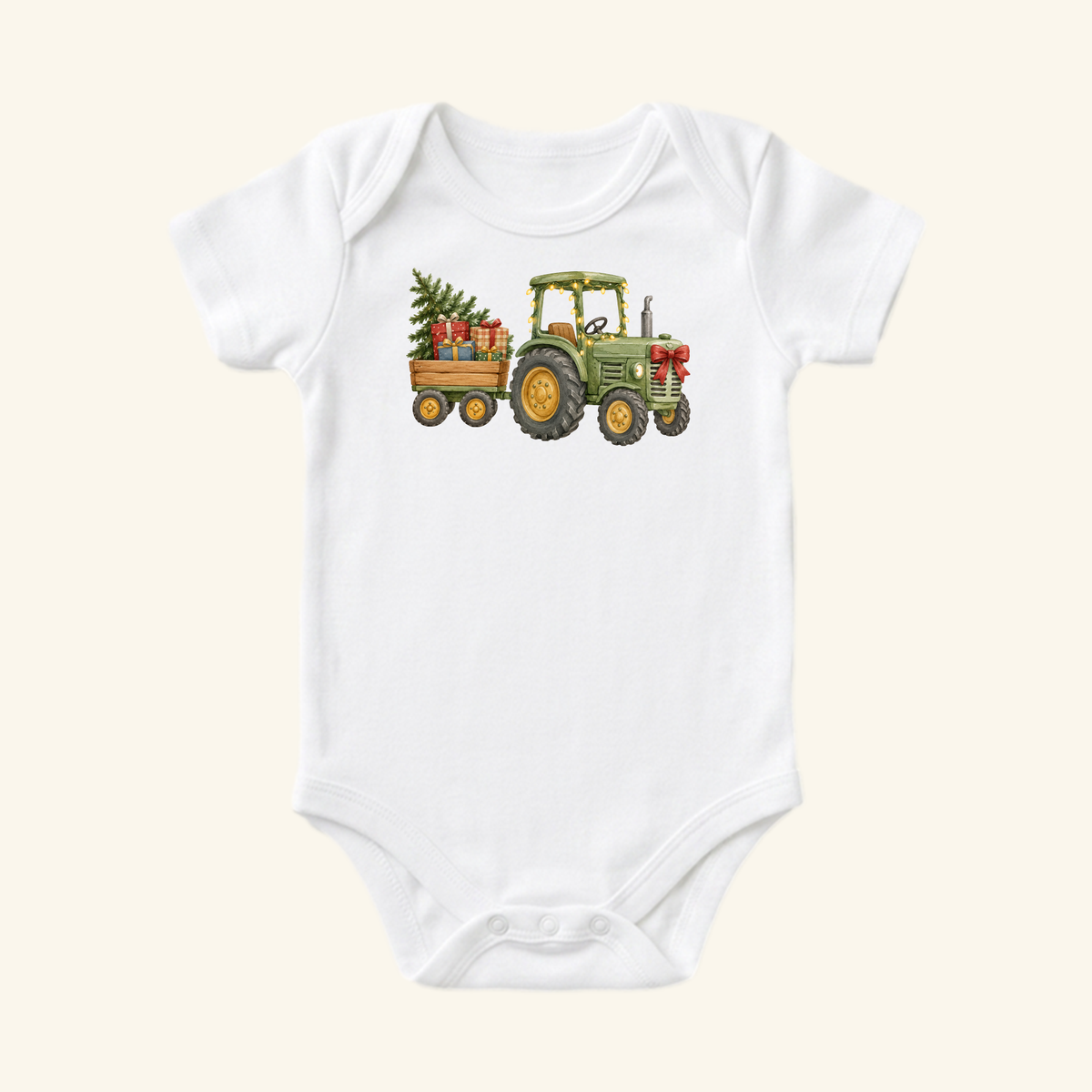 Christmas Tractor Baby Onesie – Farm Tractor Holiday Bodysuit