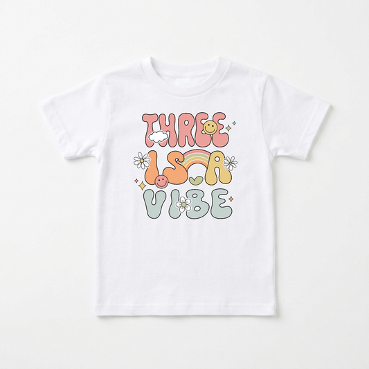 Three Is a Vibe Toddler Shirt – Retro 3rd Birthday Tee