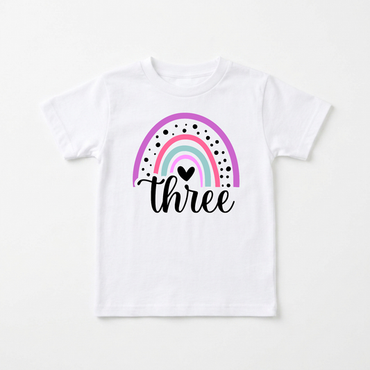 Rainbow Three Toddler Shirt – 3rd Birthday Tee