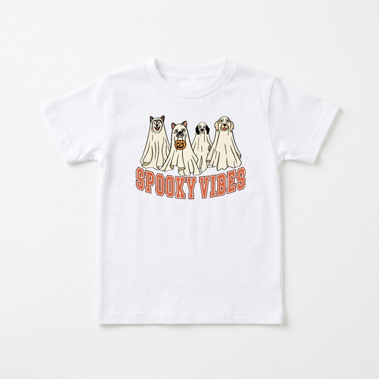 Spooky Vibes Dog Ghosts Kids Shirt – Halloween Tee