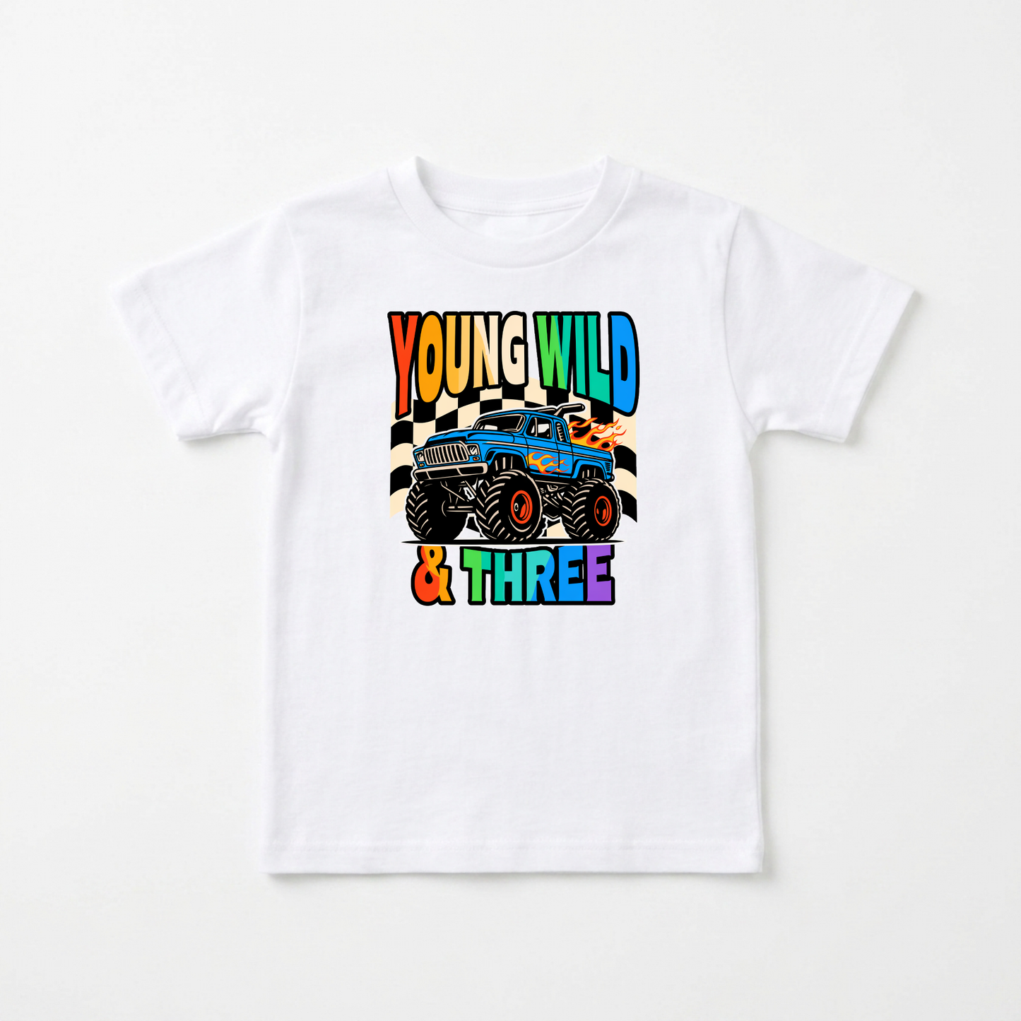 Young Wild & Three Toddler Shirt – Monster Truck 3rd Birthday Tee
