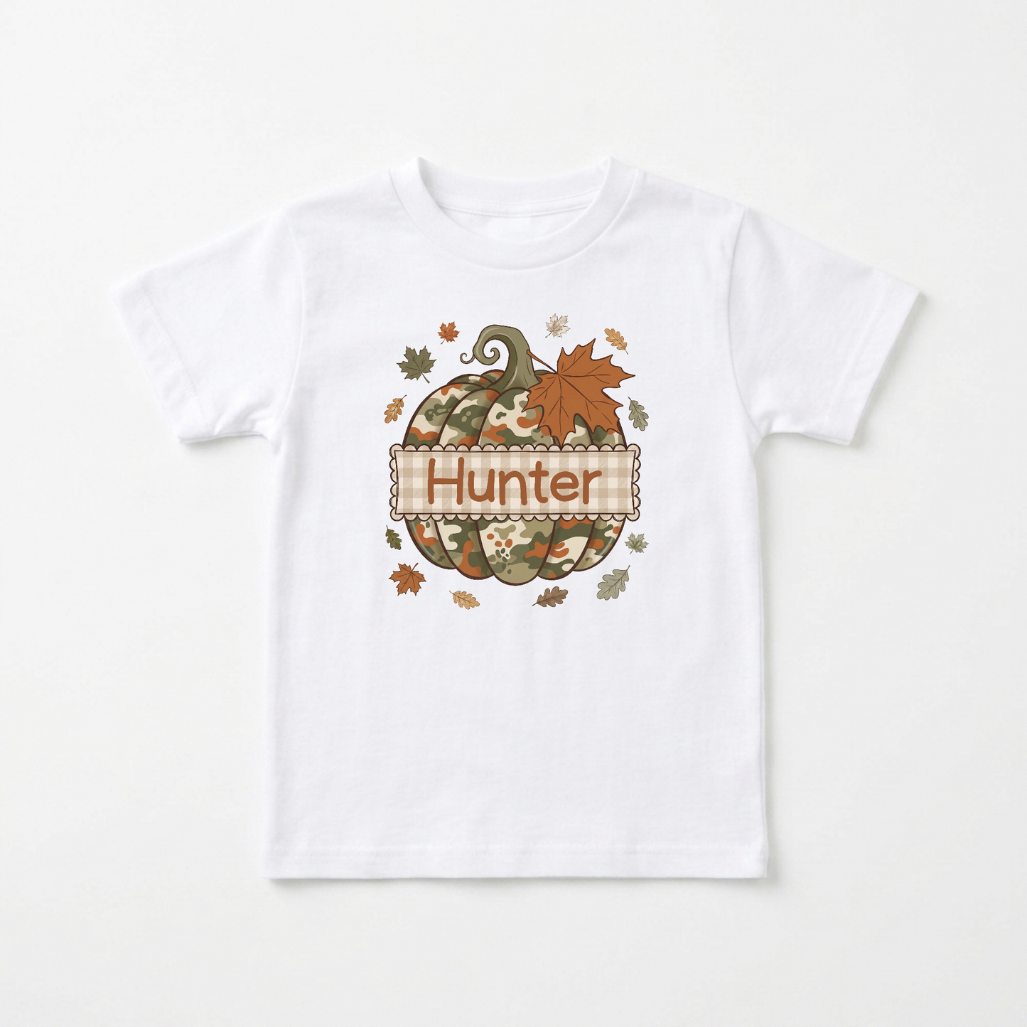 Personalized Camo Pumpkin Toddler Shirt – Fall Name Tee