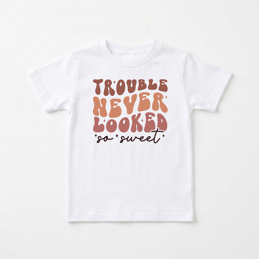 Trouble Never Looked So Sweet Kids Shirt – Funny Retro Tee