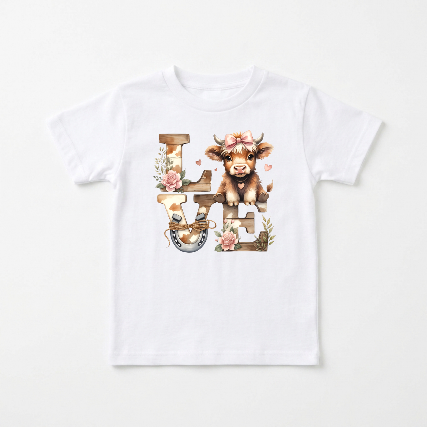 Love Highland Cow Tee – Youth Farmhouse Shirt