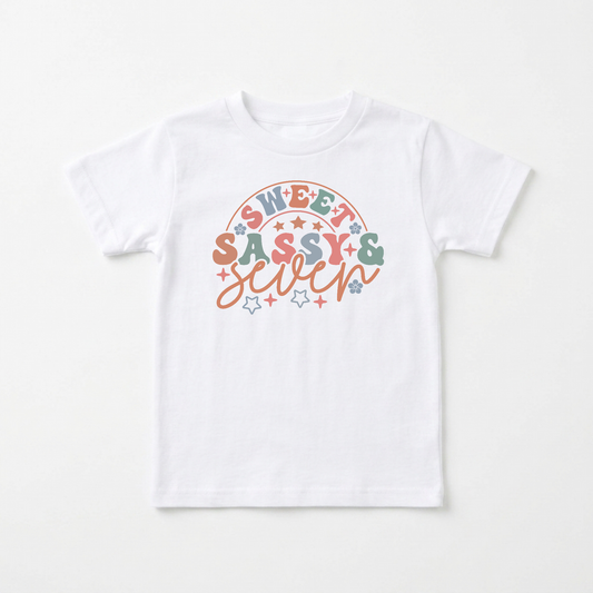 Sweet Sassy & Seven Kids Shirt – Retro 7th Birthday Tee