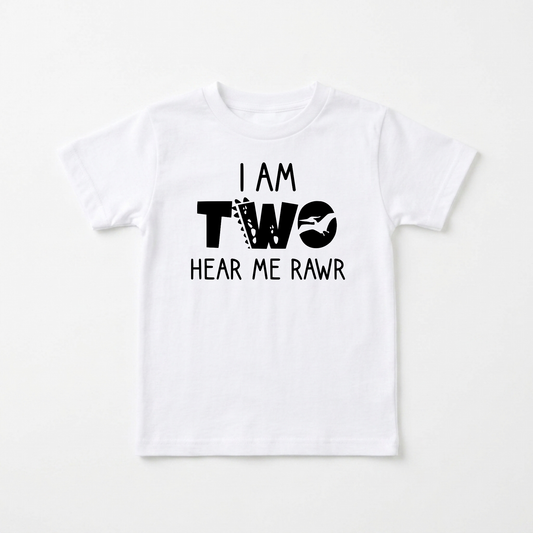 I Am Two Hear Me Rawr Toddler Shirt – Dinosaur 2nd Birthday Tee