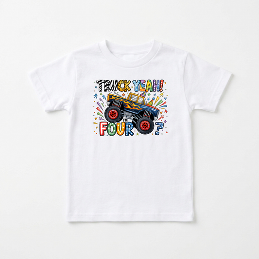 Truck Yeah I'm Four Toddler Shirt – Monster Truck 4th Birthday Tee