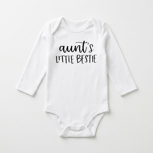 Long-Sleeve Aunt Baby Onesie – Aunt’s Little Bestie Bodysuit
